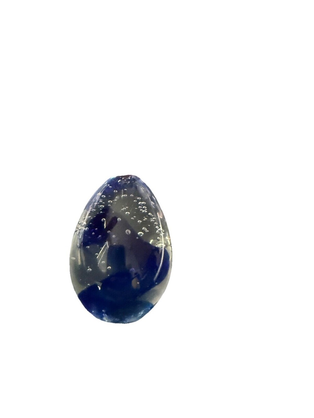 Dynasty Gallery Art Glass Egg Paperweight Cobalt Blue Controlled Bubbles Sticker